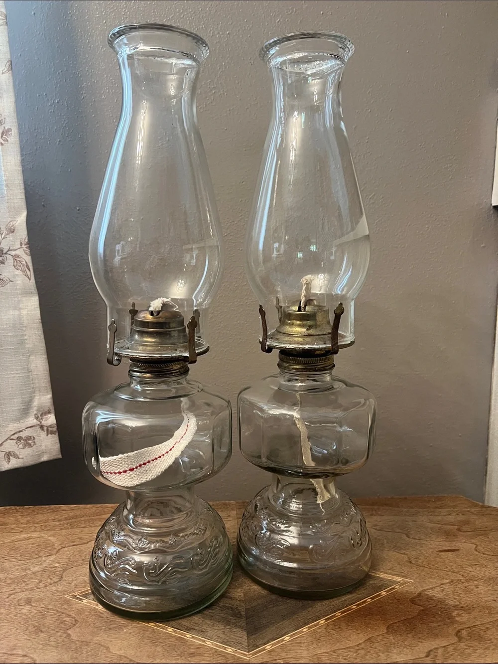 Matching Vintage Glass Hurricane Oil Lamps